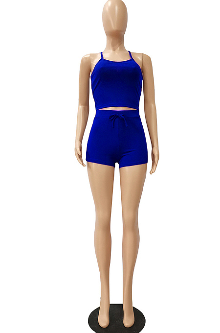 Casual Pit Bar Pure Color Sling Vest Shorts Two-Pece CM2121