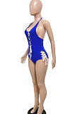Sexy Fashion Halter Neck Eyelet Pure Color Hollow Out One Piece Swimsuits HM5470