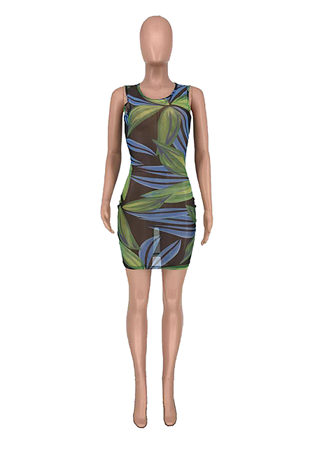 Fashion Mesh Print Sexy Mini Dress  AMX6009