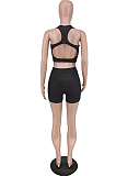 Euramerican Fashion U-neck Black Casual Backless Short Sets AMX6008