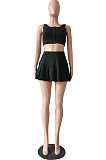 Euramerican Fashion Pure Color Vest Pleated Skirt They Sound Sets CM2129
