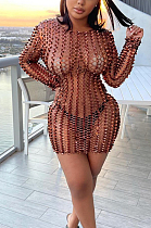 Euramerican Fashion Gold Stamp Hurnt Flower Stretch Long Sleeve Dress QZ6126