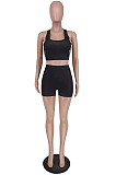 Euramerican Fashion U-neck Black Casual Backless Short Sets AMX6008