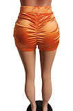 Sexy Pure Color Shirred Detail Smooth Shorts HM5297
