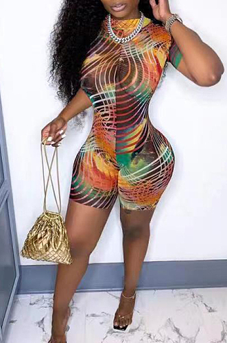 Fashion Colorful Stripe Print Casual Jumpsuits TD8033 