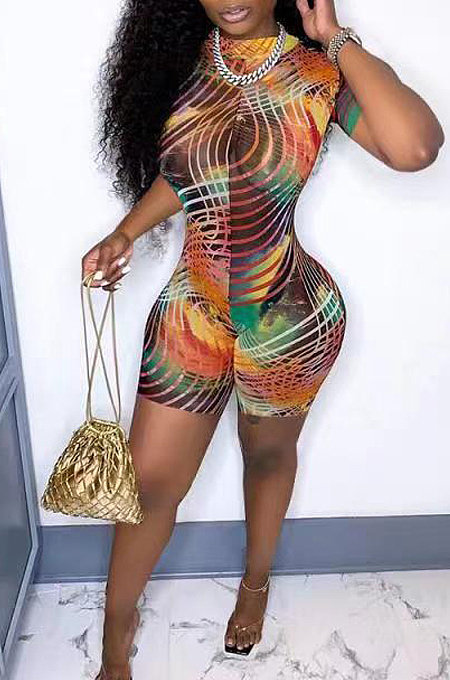 Fashion Colorful Stripe Print Casual Jumpsuits TD8033 