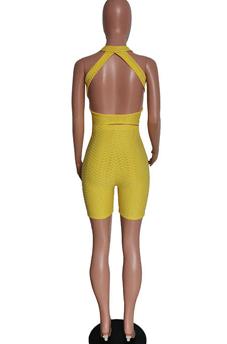 Vest Pure Color Sleeveless Pineapple Cloth Yoga Suit Backless Shorts Sets HM5444