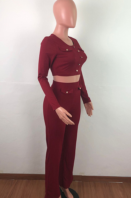 Fashion Pit Bar Long Sleeve Top Loose Pants Two-Piece QZ5307