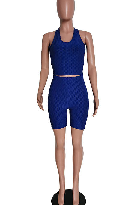 Vest Pure Color Sleeveless Pineapple Cloth Yoga Suit Backless Shorts Sets HM5444