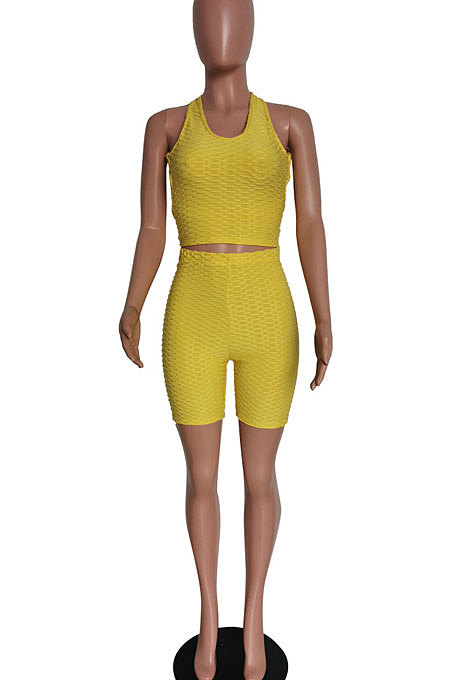 Vest Pure Color Sleeveless Pineapple Cloth Yoga Suit Backless Shorts Sets HM5444