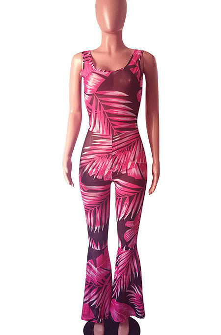 Perspective Net Yarn Printing Flare Leg Pants Wide Leg Jumpsuits HM5251
