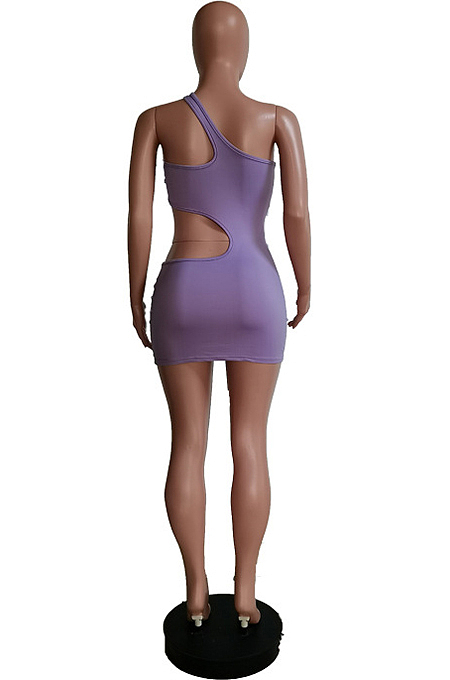 Fashion Tight Hollow Out One Shoulder Sleeveless Dress F1618