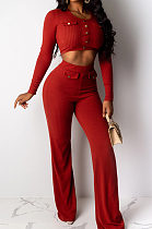 Fashion Pit Bar Long Sleeve Top Loose Pants Two-Piece QZ5307