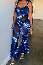Perspective Net Yarn Printing Flare Leg Pants Wide Leg Jumpsuits HM5251