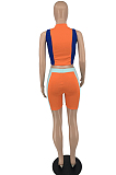Fashion Casual Spliced Zipper Top Shorts Two-Piece TD8032