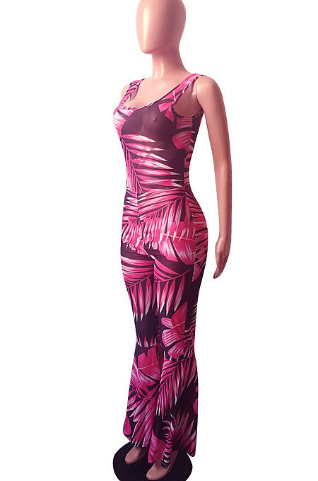 Perspective Net Yarn Printing Flare Leg Pants Wide Leg Jumpsuits HM5251