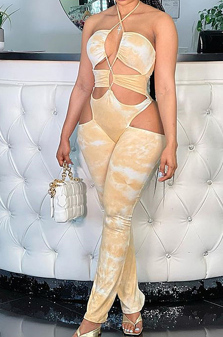 Sexy Hang A Neck Boob Tube Top Fashion Print Sports Jumpsuits F8359
