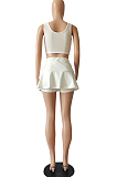 Euramerican Fashion Pure Color Vest Pleated Skirt They Sound Sets CM2129