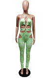 Sexy Hang A Neck Boob Tube Top Fashion Print Sports Jumpsuits F8359