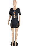 Euramerican Zebra-Stripe Net Yarn Spliced Mini Dress YYZ857