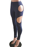 Personality Hollow Out Pure Color No Belt Tight Casual Long Pants HM5449