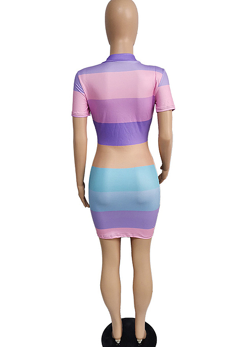 Summer Casual Stripe Color Matching Dress MK039