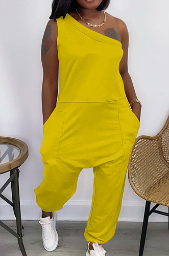 Euramerican Loose Streets Inclined Shoulder Pocket Sport Jumpsuits YYF8215