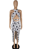 Sexy Fashion Point Hang A Neck Vest Long Dress Two-Piece MK045
