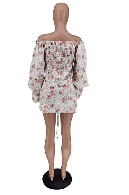 Trendy Fashion Long Sleeve Floral One Shoulder Dress AMX6005