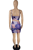 Fashion Sexy Print Sling Vest Short Skirts Two-Piece MK037