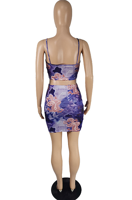 Fashion Sexy Print Sling Vest Short Skirts Two-Piece MK037