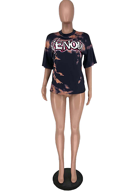 Casual Loose Letter Print Round Neck T shirts AMX6010