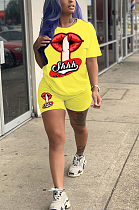 Women Lips Print Loose Sport Casual Shorts Sets AMX6011