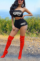 Fashion Solid Color Letter Print Strapless Short Sets TC070