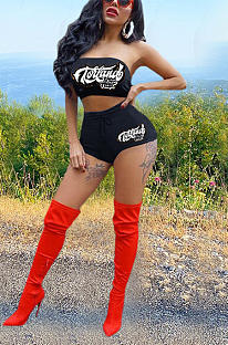 Fashion Solid Color Letter Print Strapless Short Sets TC070