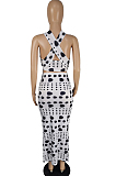 Sexy Fashion Point Hang A Neck Vest Long Dress Two-Piece MK045