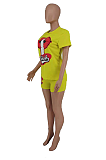 Women Lips Print Loose Sport Casual Shorts Sets AMX6011