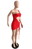 Fashion Sexy Tight Hollow Out One Shoulder Sleeveless Mini Dress TC059