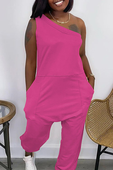 Euramerican Loose Streets Inclined Shoulder Pocket Sport Jumpsuits YYF8215