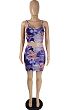 Fashion Sexy Print Sling Vest Short Skirts Two-Piece MK037