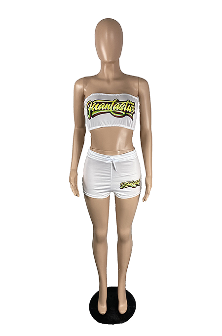 Fashion Solid Color Letter Print Strapless Short Sets TC070