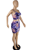 Fashion Sexy Print Sling Vest Short Skirts Two-Piece MK037