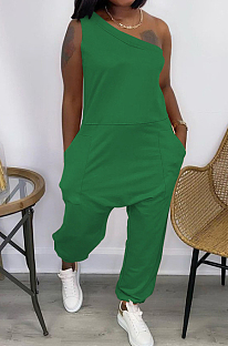 Euramerican Loose Streets Inclined Shoulder Pocket Sport Jumpsuits YYF8215