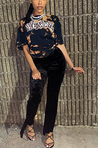Casual Loose Letter Print Round Neck T shirts AMX6010