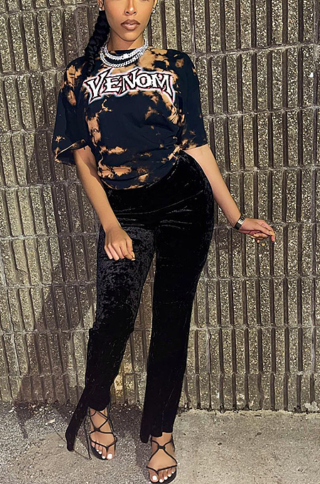 Casual Loose Letter Print Round Neck T shirts AMX6010