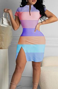 Summer Casual Stripe Color Matching Dress MK039