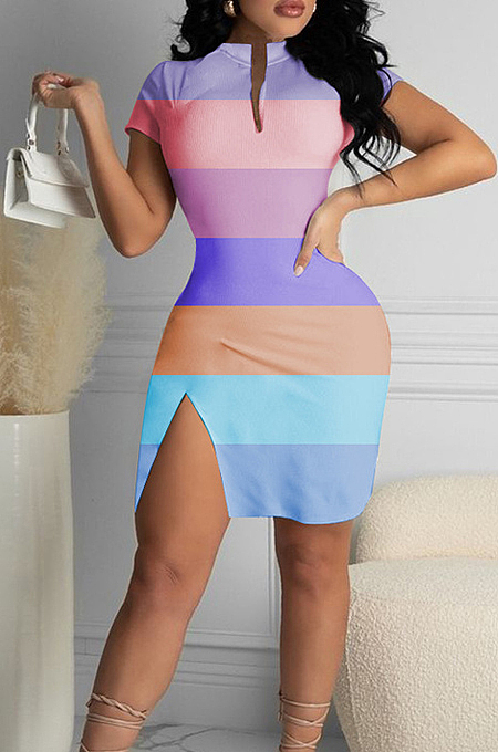 Summer Casual Stripe Color Matching Dress MK039