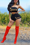 Fashion Solid Color Letter Print Strapless Short Sets TC070