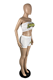 Fashion Solid Color Letter Print Strapless Short Sets TC070