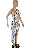 Sexy Fashion Point Hang A Neck Vest Long Dress Two-Piece MK045